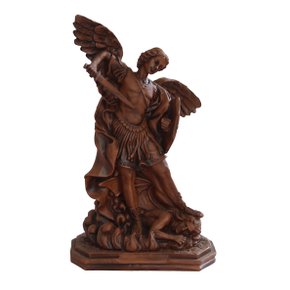 Imagem de Arcanjo São Miguel Resina Efeito Madeira - 30 cm
