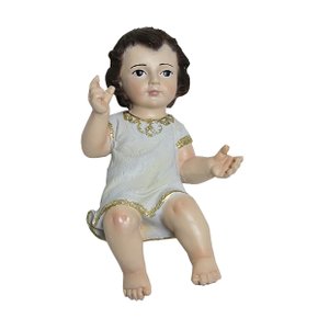 Imagem de Menino Jesus com Veste Branca de Resina Nacional - 17 cm