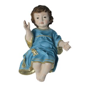 Imagem de Menino Jesus Perna Junta Veste Azul de Resina Nacional - 17 cm