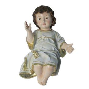 Imagem de Menino Jesus Perna Junta Veste Branca de Resina Nacional - 17 cm
