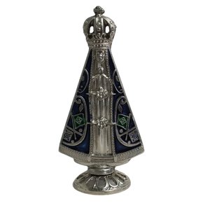 Imagem de Metal de Nossa Senhora Aparecida Duppla Azul Níquel - 9 cm
