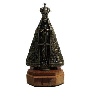 Imagem de Nossa Senhora Aparecida de Metal Ouro Velho Base Madeira - 14 cm