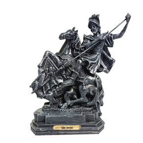 Imagem de São Jorge de Resina Nacional Efeito Pedra Escura - 28 cm