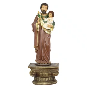 Imagem de São José Dourado com Pedestal de Resina Nacional - 70 cm