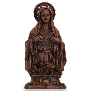 Imagem do Imaculado Coração de Maria de Resina com Efeito Madeira - 30 cm