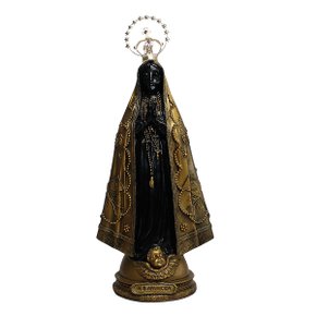 Imagem Nossa Senhora Aparecida em Mármore com Pintura em Bronze e Coroa de Metal - 43 cm