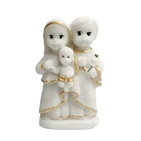 Imagem Sagrada Família Infantil em Mármore com Detalhe Dourado 7cm