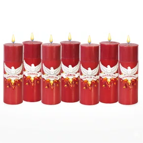 Kit 7 Dons do Espírito Santo 7 Velas Pentecostes Vermelhas Adesivo