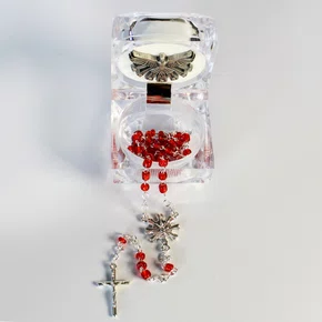 Lembrança de Crisma Terço em Missanga Vermelha - 33cm