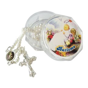 Lembrança Para Batismo Terço Pérola 3mm na Caixinha Lembrança Para Batismo Terço Pérola 3mm na Caixinha