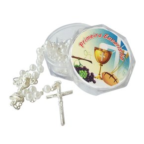 Lembrança Para Primeira Eucaristia Terço Pérola 4mm na Caixinha