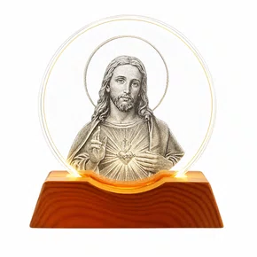 Luminária Led do Sagrado Coração de Jesus Vidro Esculpido - 9 cm