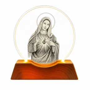 Luminária Led Imaculado Coração de Maria Vidro Esculpido - 9 cm