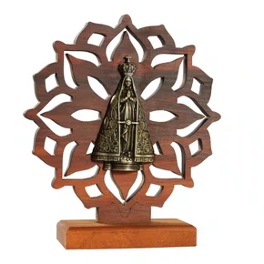 Adorno de Madeira Vazada Nossa Senhora Aparecida Metal Ouro Velho - 16 cm