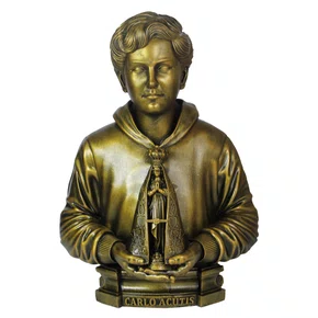 Imagem Busto de São Carlo Acutis de Mármore com Pintura Bronze - 30 cm