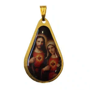 20 unid - Medalha Gota Sagrado Coração de Jesus e Imaculado Coração de Maria Frente e Verso