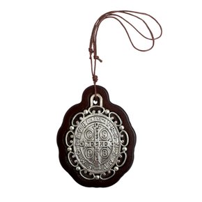 Medalha São Bento Prata Madeira 9 cm