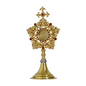 Mini Ostensório Dourado com Detalhe Trabalhado e Pedraria - 23cm