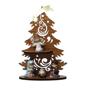 Enfeite Mesa àrvore com Sagrada Família e Anjo Infantil - 23 cm x 15 cm