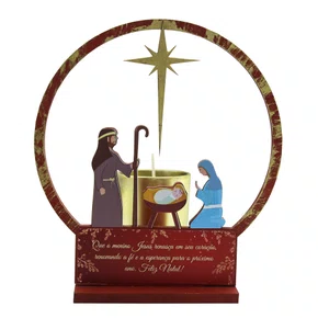 Natal Sagrada Família MDF Vela Vidro Dourado - 16 cm x 15 cm