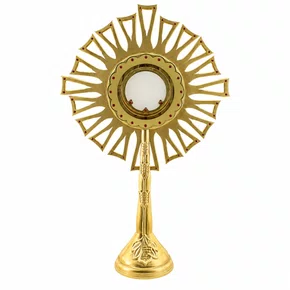 Ostensório de Madeira com Pintura Dourado Pedras Vermelhas - 100 cm