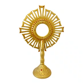 Ostensório de Madeira com Pintura Dourado Pedras Vermelhas - 95 cm