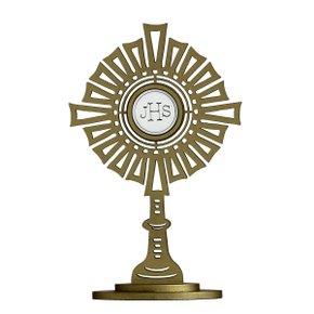 Adorno de Mesa Ostensório Madeira Pintado em Dourado 24 cm