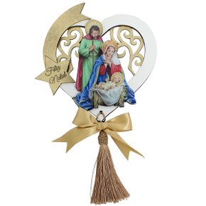 Placa MDF Branco Coração Sagrada Família - 28 cm