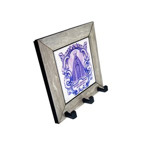 Porta Chave Azulejo Moldura Cinza Nossa Senhora Aparecida Azul