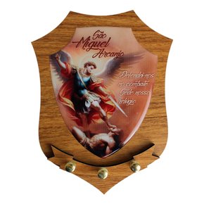 Porta Chave Escudo de São Miguel Arcanjo em MDF - 16 cm X 12 cm 