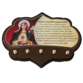 Porta Chaves Imaculado Coração de Maria em MDF Resinado 16 cm