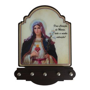 Porta Chaves Imaculado Coração de Maria Modelo Provençal em MDF Resinado 21 cm