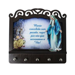 Porta Chaves Nossa Senhora das Graças 3D Madeira Resinada - 17,5 cm x 18 cm
