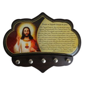 Porta Chaves Sagrado Coração de Jesus em MDF Resinado 16 cm