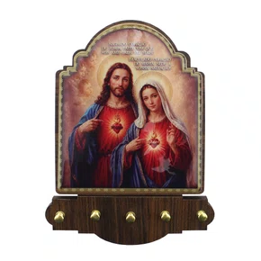 Porta Chaves Sagrado Coração de Jesus Modelo Provençal em MDF Resinado - 21 cm
