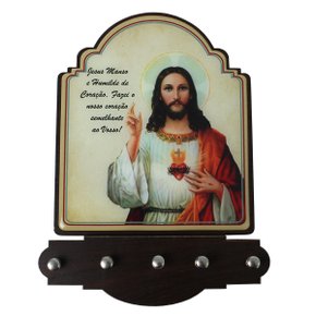 Porta Chaves Sagrado Coração de Jesus Modelo Provençal MDF Resinado - 21 cm x 16 cm