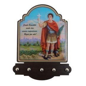 Porta Chaves Santo Expedito Modelo Provençal em MDF Resinado - 21cm
