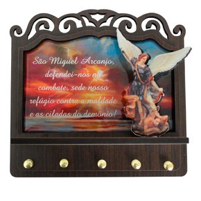 Porta Chaves São Miguel Arcanjo 3D Madeira Resinada - 18cm
