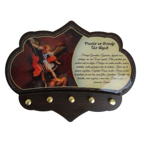 Porta Chaves São Miguel Arcanjo em MDF Resinado 16 cm