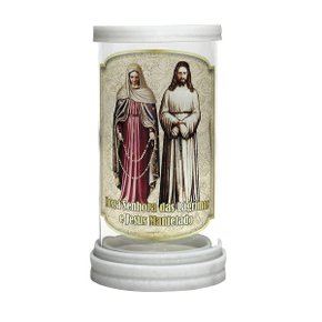 Porta Vela de Vidro Base em Mármore de Nossa Senhora das Lágrimas e Jesus Manietado - 18 cm