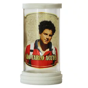 Porta Vela em Vidro e Mármore de São Carlo Acutis - 18 cm