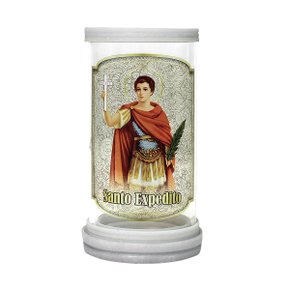 Porta Vela em Vidro e Mármore Santo Expedito - 18cm
