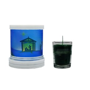 Porta Vela Vidro Base Mármore Jateado Natal Com Vela Verde Vidro