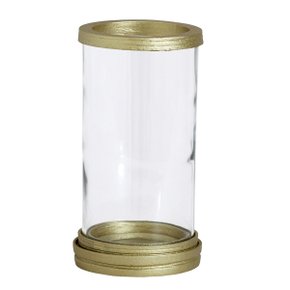 Porta Vela Vidro Marmore Liso Detalhe Dourado -18 cm
