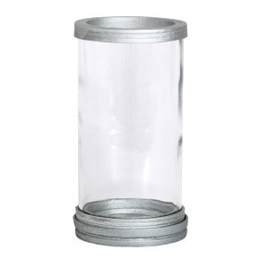 Porta Vela Vidro Mármore Liso Detalhe Prata - 18 Cm