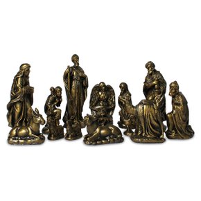 Presépio 14 Peças de Mármore com Pintura em Bronze Medidas Diversas