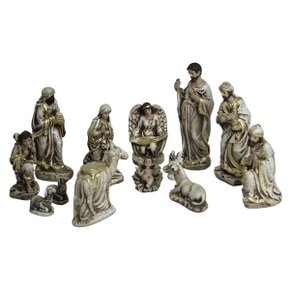 Presépio 14 Peças Rústico de Resina Nacional - 19 cm