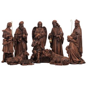 Presépio com 11 Peças em Resina Efeito Madeira - 43 Cm