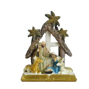 Presépio de Resina Importada Base Bíblia Cabana Areia - 12 cm