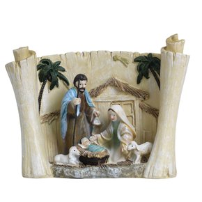 Presépio de Resina Sagrada Família Pergaminho - 14 cm
